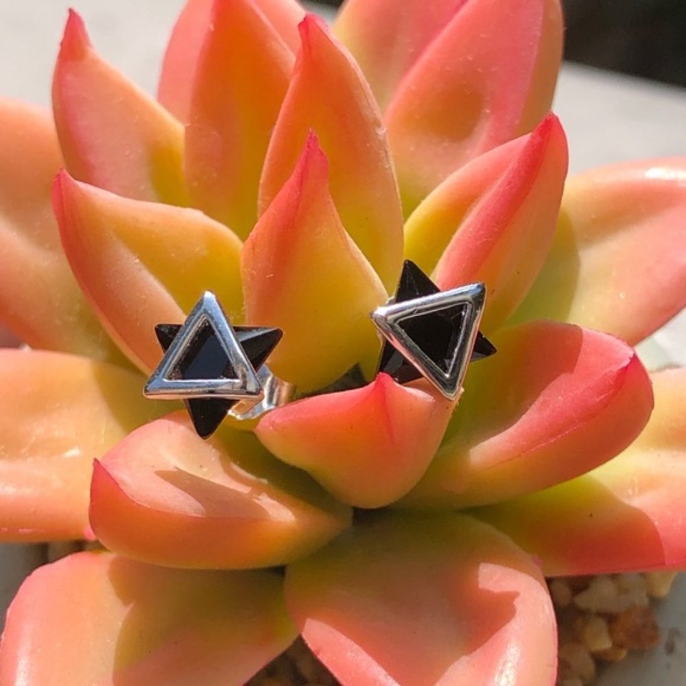 Sterling Silver Geo Obsidian Earrings--Made in USA